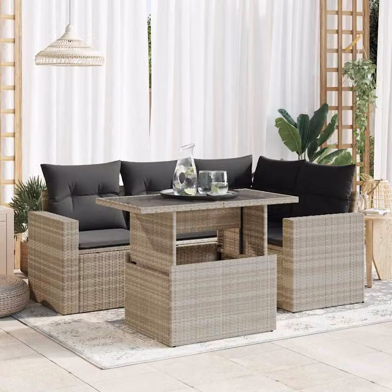 Maison Exclusive - Set Divano da Giardino 5pz con Cuscini Grigio Chiaro Polyrattan