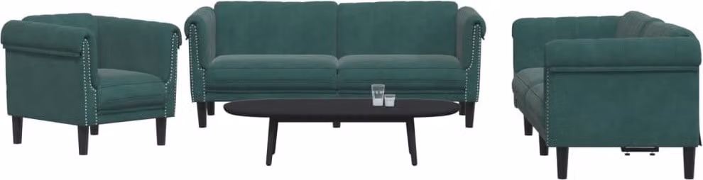 Maison Exclusive - Set divano a 3 pezzi in velluto verde scuro