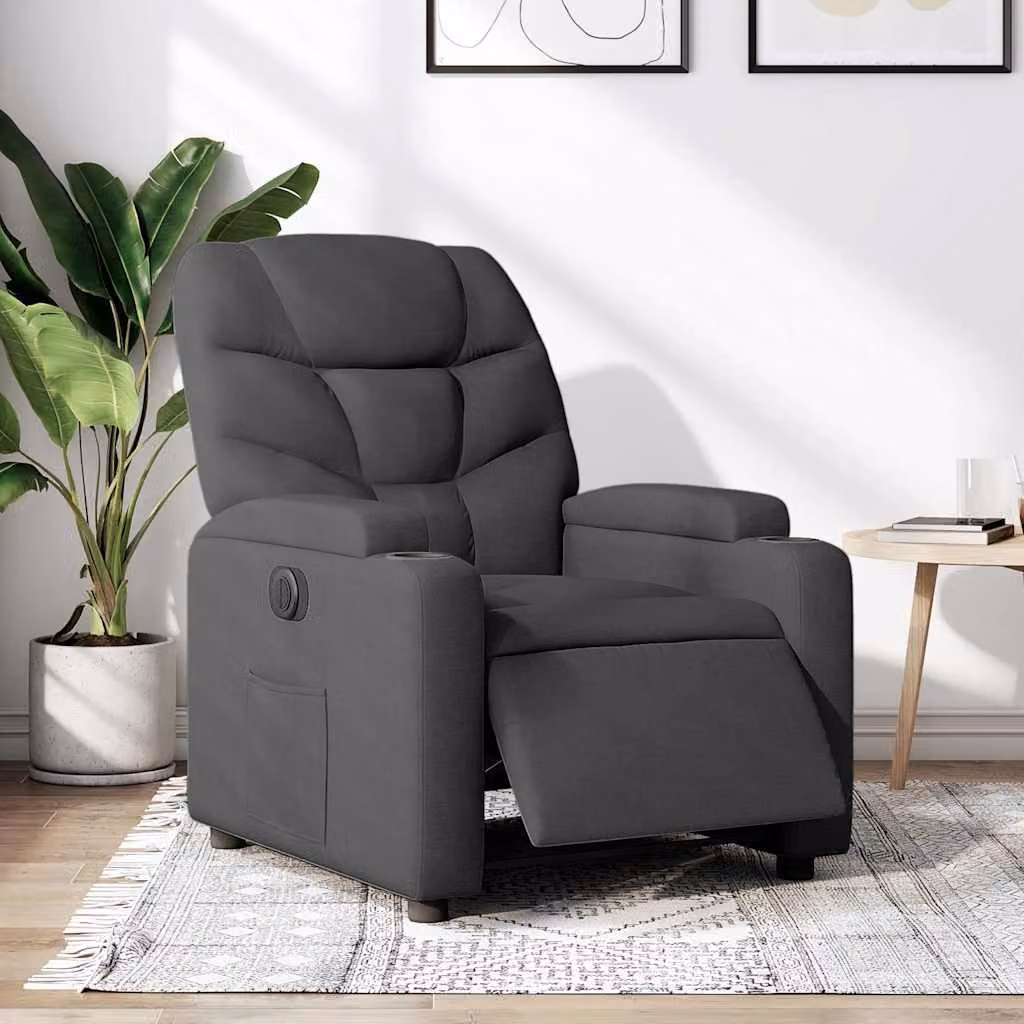 vidaXL Poltrona Elettrica Reclinabile Relax in Tessuto Grigia e Nera con Braccioli – 1