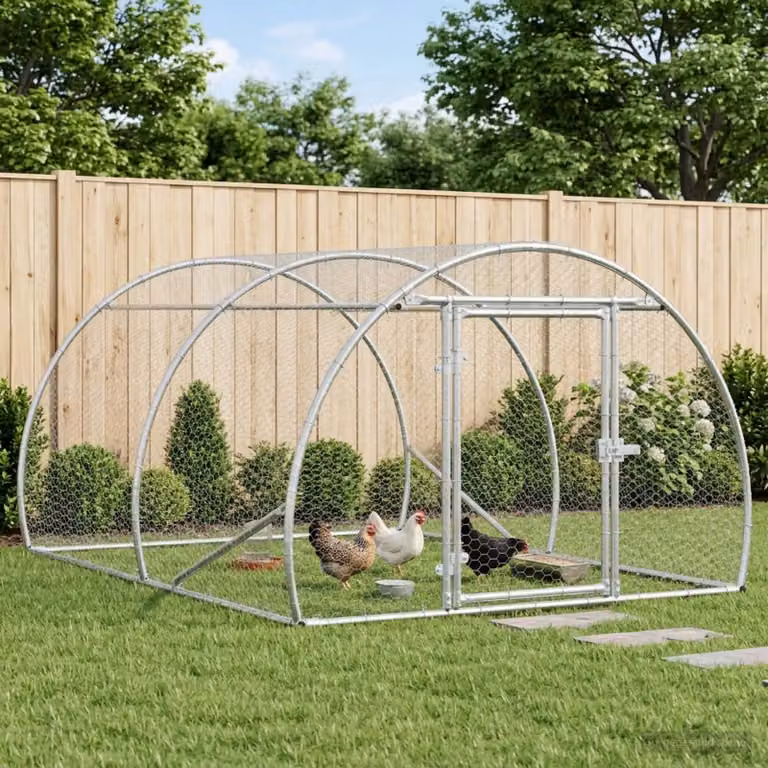 Pollaio vidaXL in acciaio zincato e plastica, Argento, L 200 x P 150 x H 100 cm