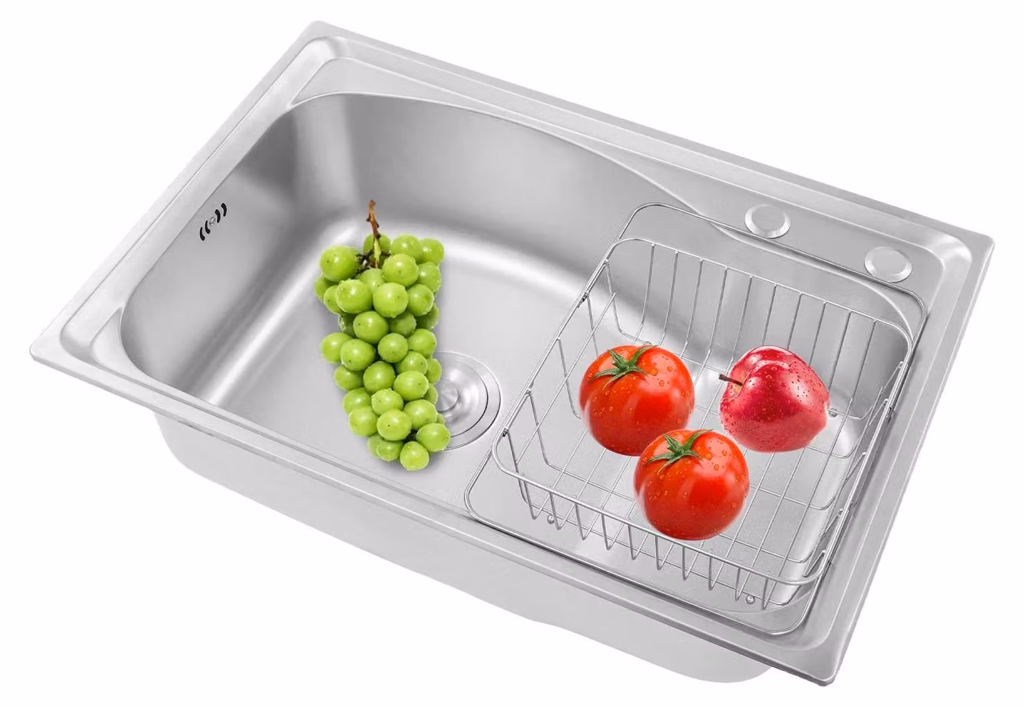 Lavello da cucina in acciaio inox - Vasca singola - Da incasso/sottopiano - Superficie spazzolata - Con cestello filtro e tubo di scarico