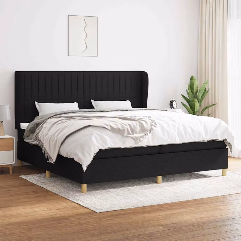 vidaXL Giroletto a Molle con Materasso Nero in Tessuto 200x200 cm
