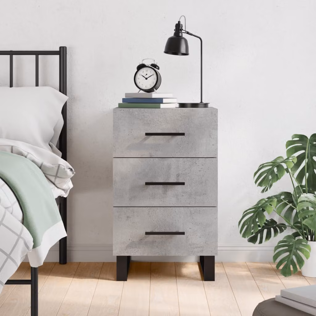 Comodino moderno vidaXL in legno e metallo, colore grigio cemento, L 40 cm x P 40 cm x H 66 cm