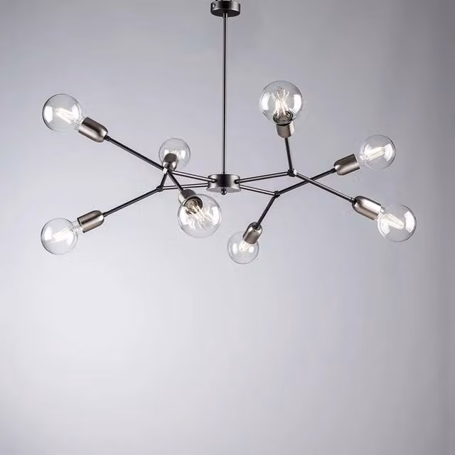 Sospensione Minimale 8 Luci Ferro Nero Satinato E Cromo Serie Hex