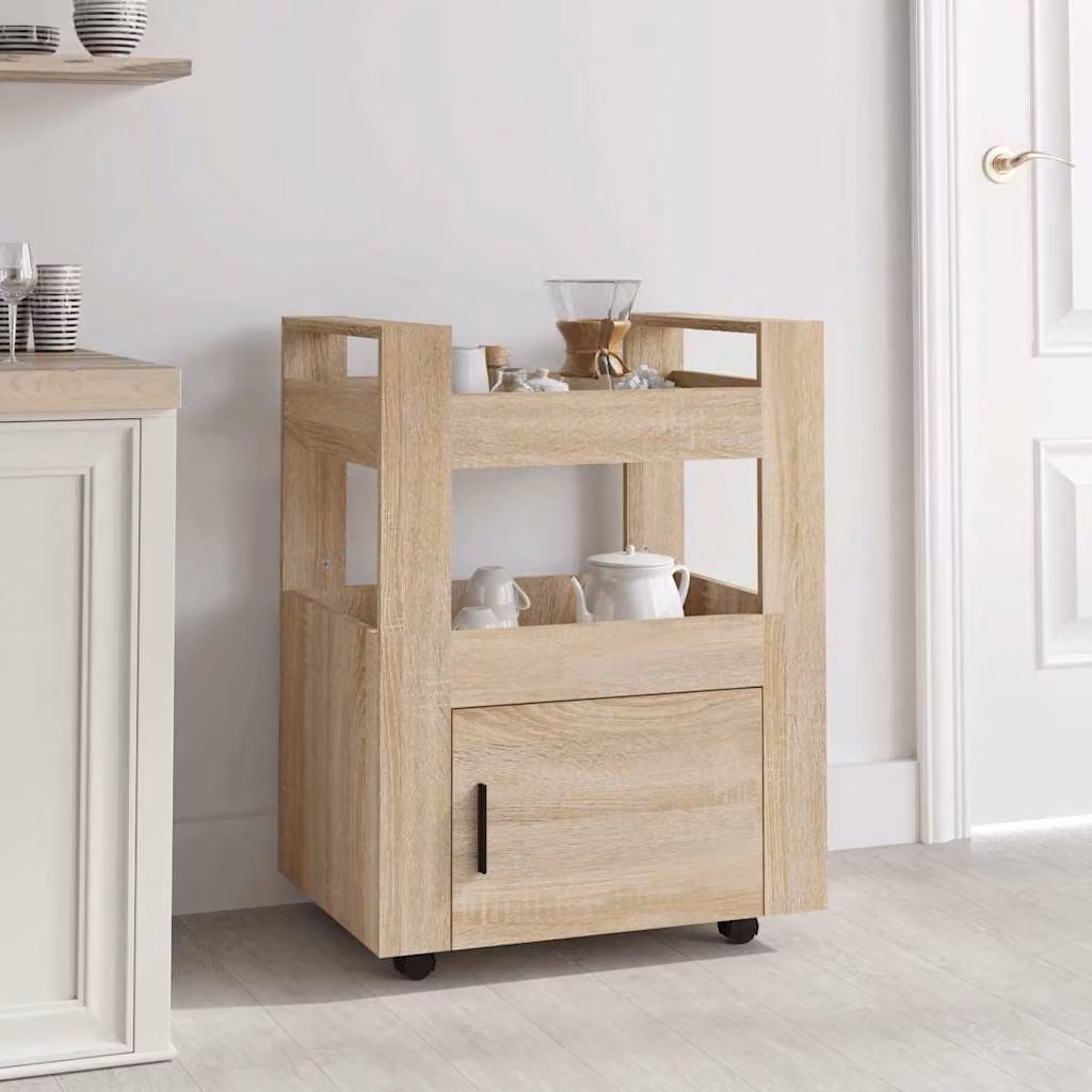 vidaXL Carrello da cucina moderno in legno rovere sonoma, L 60 cm x P 45 cm x H 80 cm