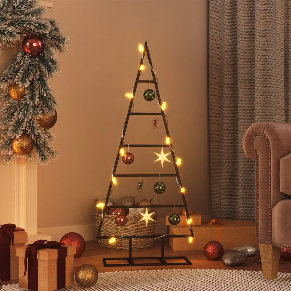 Albero di Natale decorativo moderno vidaXL in metallo nero e oro, versione da tavolo, Altezza: 90 cm