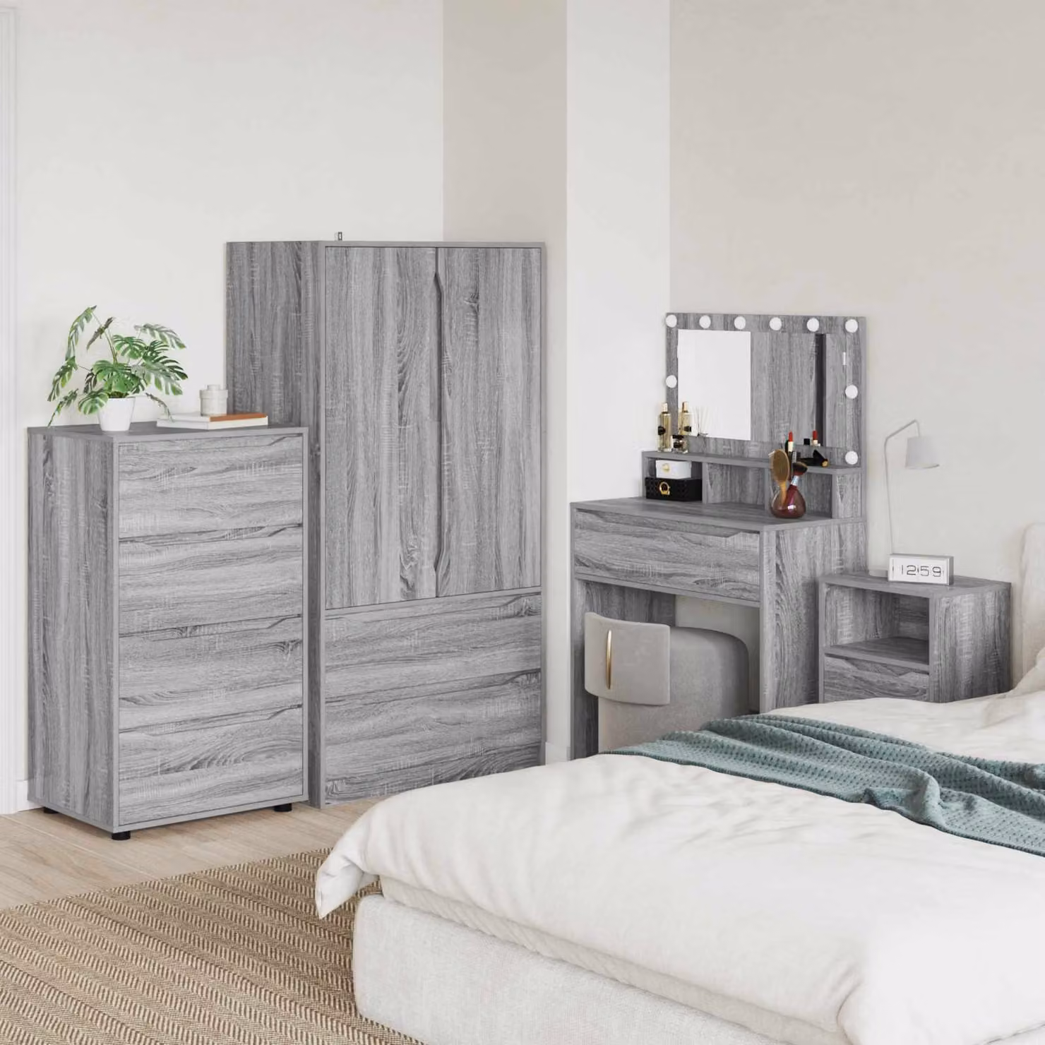 Set di 2 armadi di stoccaggio freestanding vidaXL in legno e MDF, colore grigio, L 60 cm x P 48 cm x H 105 cm