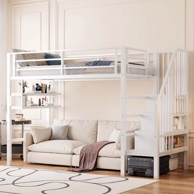 Letto a castello bianco in metallo con funzione di stoccaggio 90x200 cm