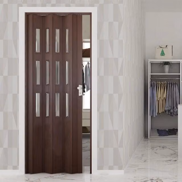 Porta a Soffietto Interna Saba in PVC con Vetro Florance Colore Noce Mansonia L: 88,5 cm, H: 214 cm