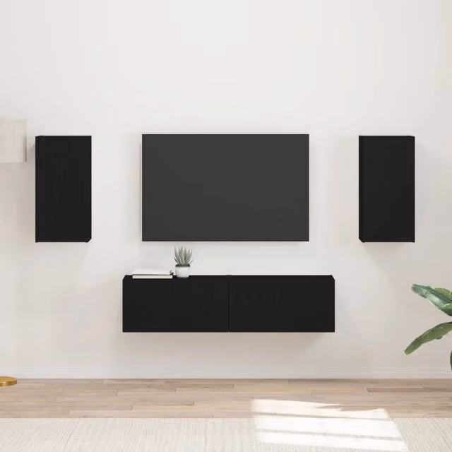 Set mobile TV 4 pz-Credenza per TV Nero Legno multistrato 748354