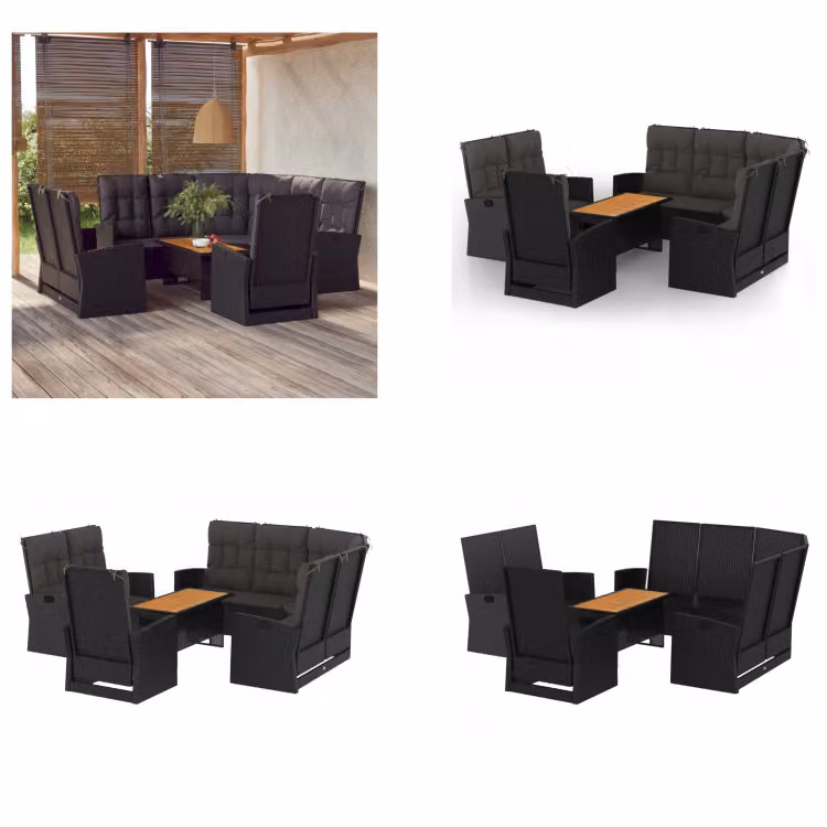 vidaXL Set da giardino lounge 4 pezzi con cuscini in polyrattan nero - Set da giardino lounge - Set da giardino lounge - Set lounge - Mobili da giardino