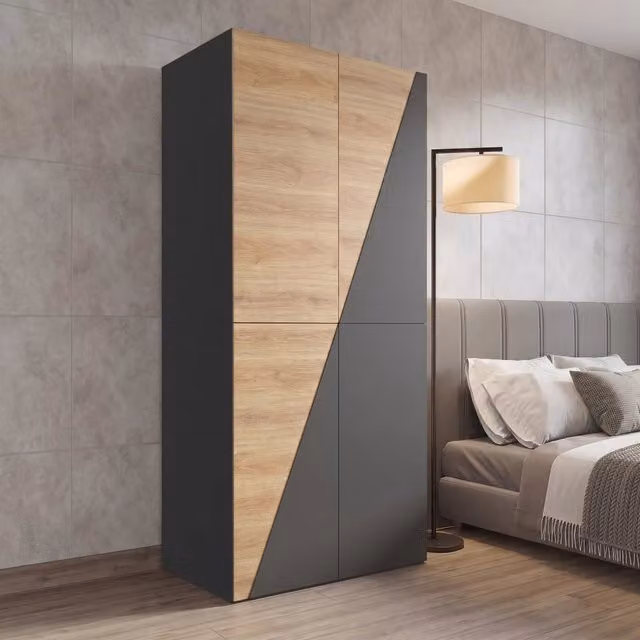 Armadio guardaroba con asta appendiabiti portapantaloni box contenitore e 2 cassetti in MDF e acciaio grigio carbonio