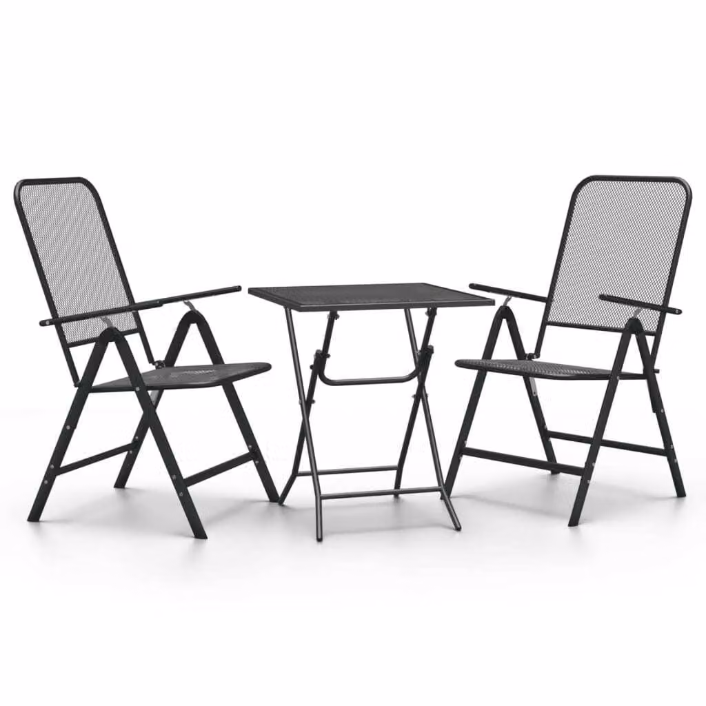 Set da Pranzo per Giardino 3pz Rete Metallica Espansa Antracite