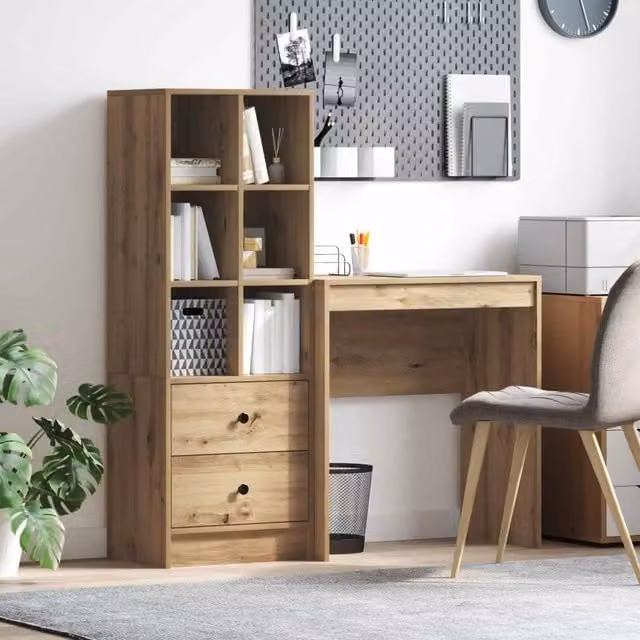 Set di 2 Scrivanie Moderne con Scaffale vidaXL in Rovere Marrone L: 115,5 cm, P: 40 cm, H: 127 cm