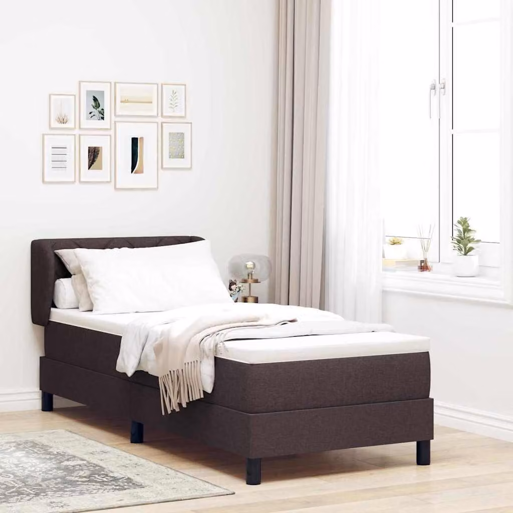 Maison Exclusive - Letto boxspring con testiera, marrone scuro, 80 x 200 cm, tessuto