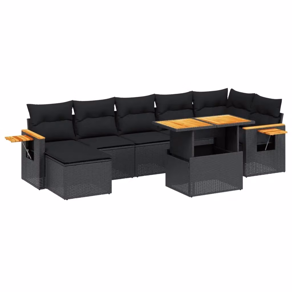 vidaXL Set Divani da Giardino a L con Cuscini 8 pz Nero in Polyrattan e Legno di Acacia – 2