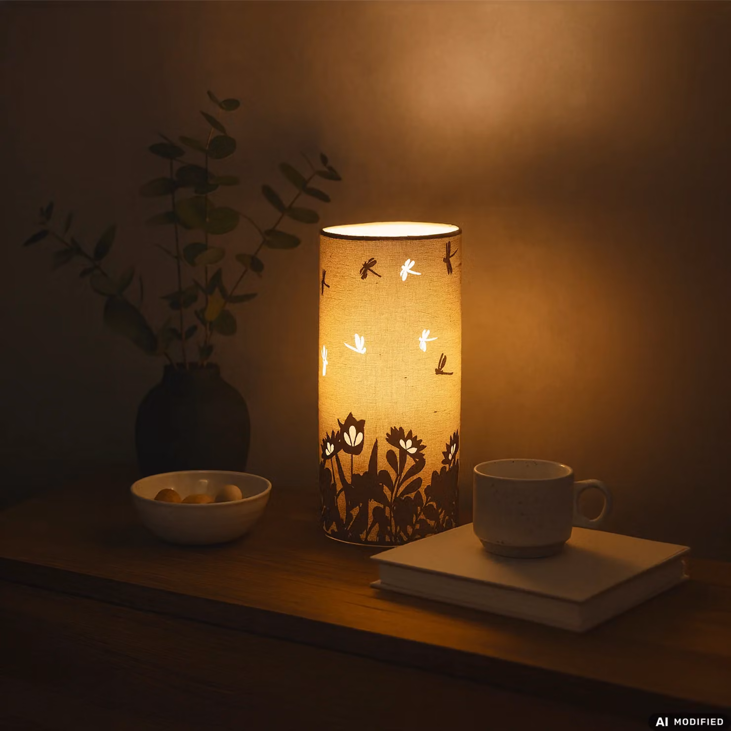 DICTROLUX Lampada da Tavolo Beige con Effetto Telato, H 25 cm, Diametro 12,5 cm – 2