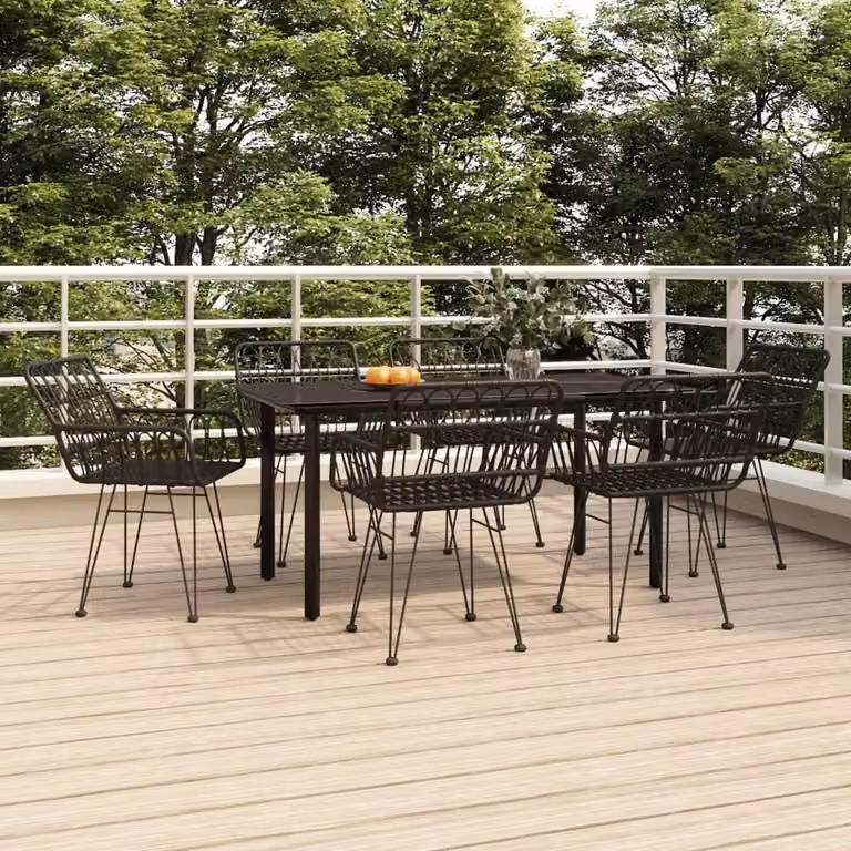 The Living Store Set da pranzo da giardino 7 pezzi in poly rattan nero