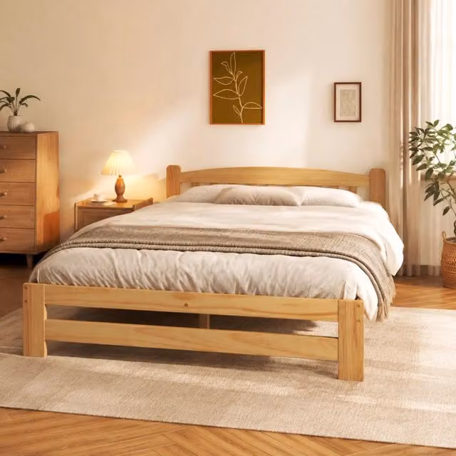 Letto matrimoniale in legno massello di pino naturale 140 x 200 cm