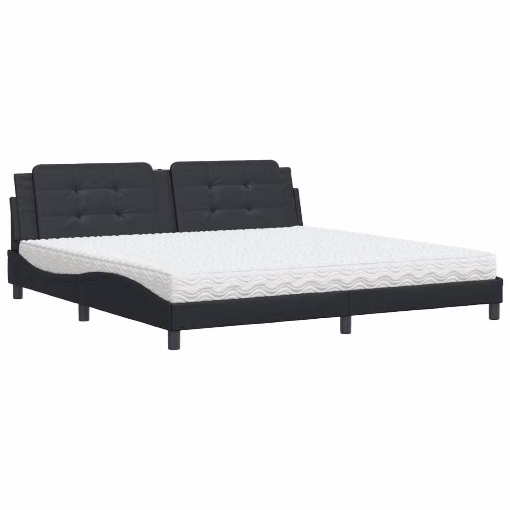 Letto con Materasso Zadar Nero 200x200 cm in Pelle finta