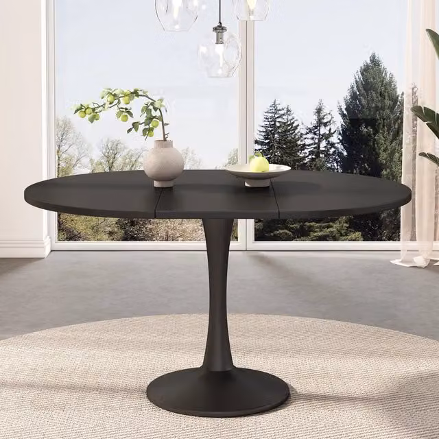 Tavolo da pranzo ovale allungabile MIVRAY in MDF e metallo nero opaco L/P/H: 100/140 x 100 x 75 cm