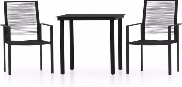 Set da pranzo da giardino Outsunny in acciaio nero opaco con tavolo in vetro e 3 sedie moderne