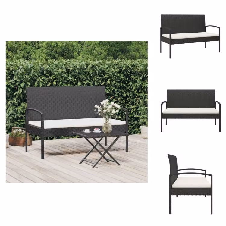 vidaXL Panchina da giardino con cuscini neri 105 cm in poly rattan - Panchine da giardino
