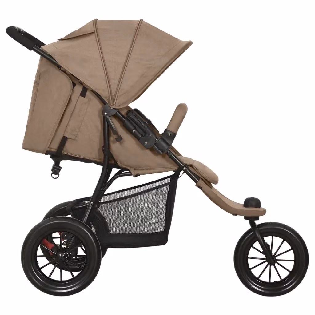 Passeggino Buggy vidaXL in Acciaio e Tessuto, Grigio e Beige, Chiusura con una Mano, H: 110 cm, L: 106 cm, P: 61 cm – 2