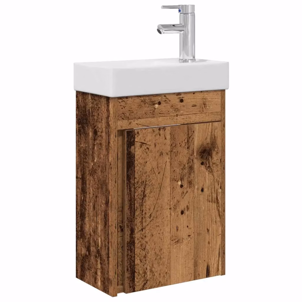 Mobile bagno sospeso vidaXL in legno bianco e marrone con rubinetto e ripiani interni L/P/H: 40,5 x 22,5 x 62 cm – 2