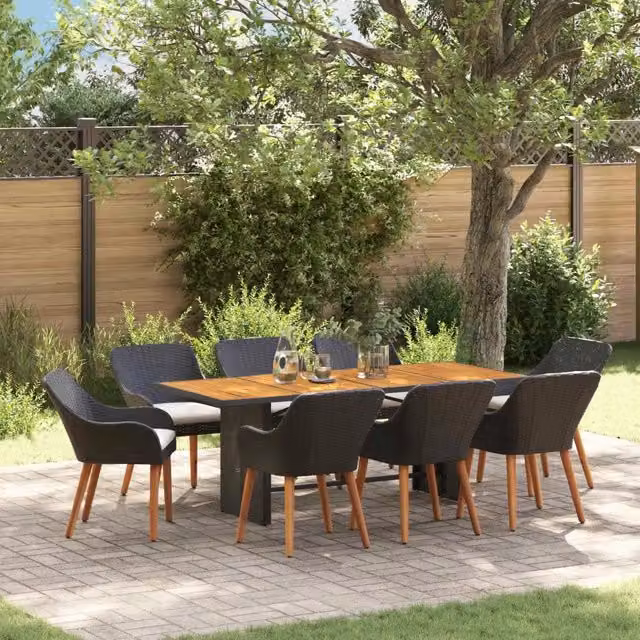 Set da pranzo per giardino e terrazzo vidaXL in polyrattan nero da 9 pezzi