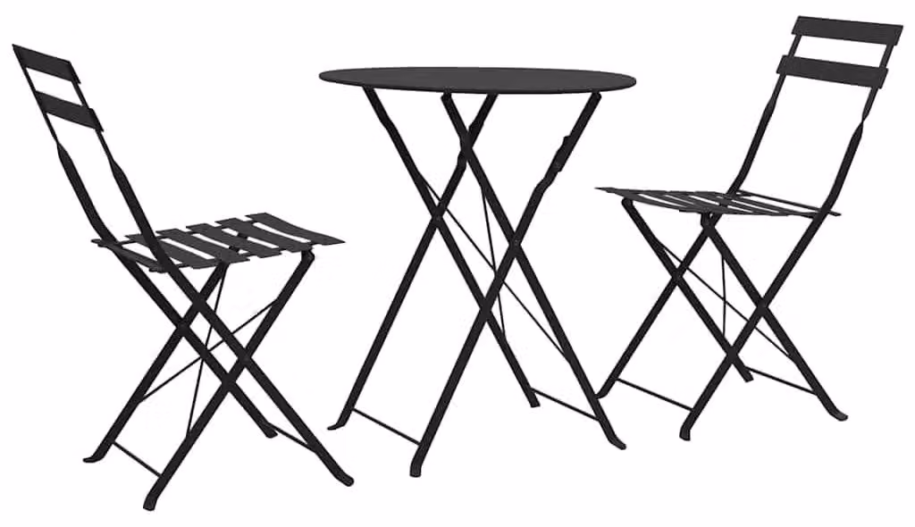 Set da bistrot pieghevole - acciaio verniciato a polvere nero - set da giardino composto da 3 pezzi