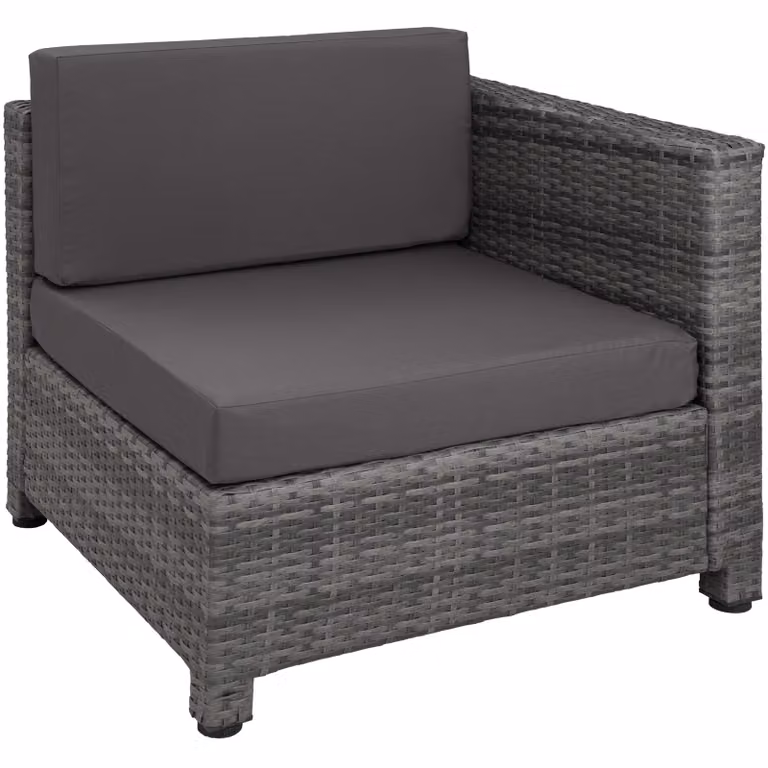 Set salotto da esterno TecTake in polyrattan con poltrona lounge e tavolino da caffè, struttura in metallo e cuscini inclusi, grigio