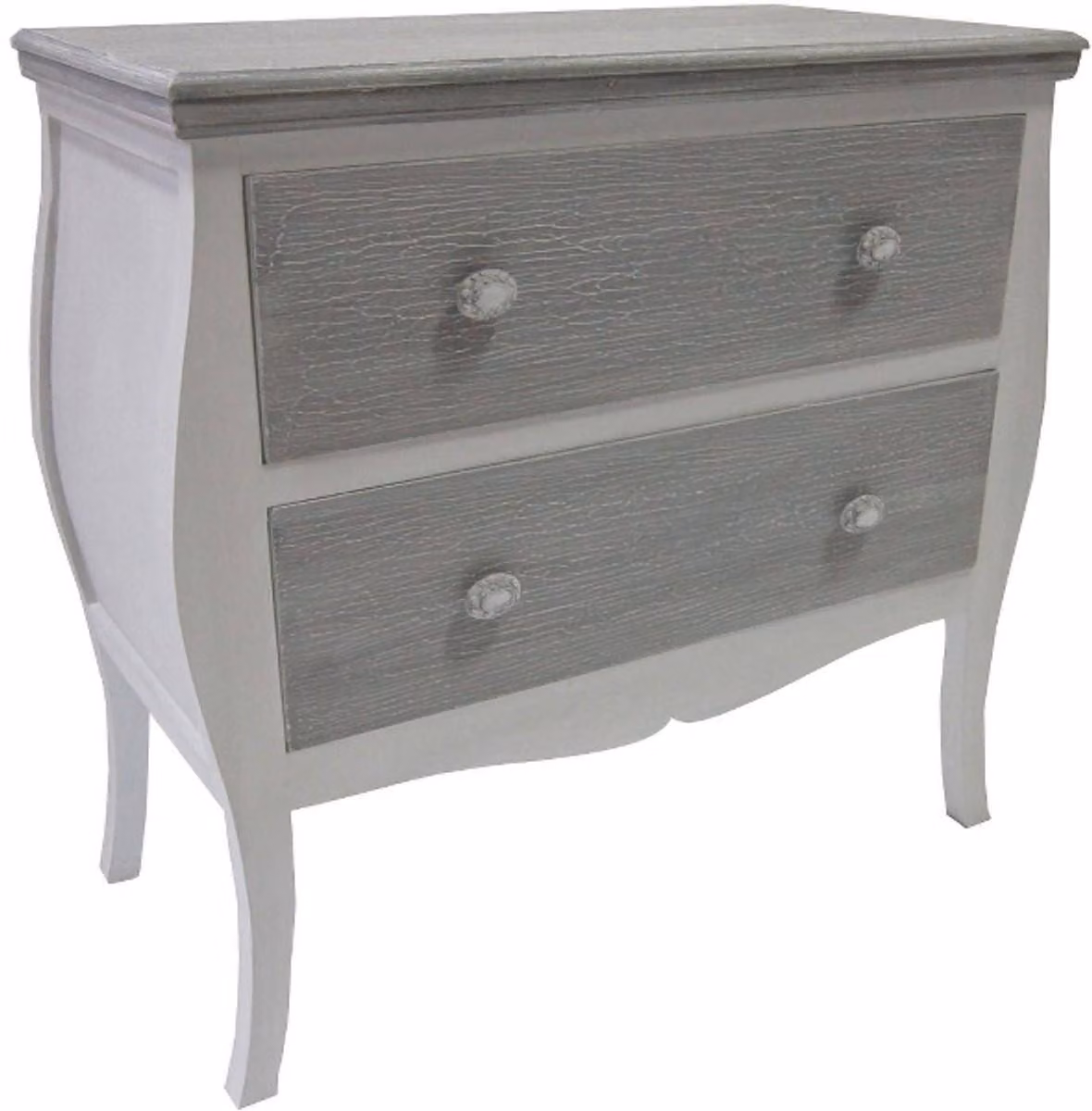 Comò in stile rustico "Casa Padrino" con 2 cassetti, colore bianco/grigio anticato, dimensioni 77 x 40 x 78 cm
