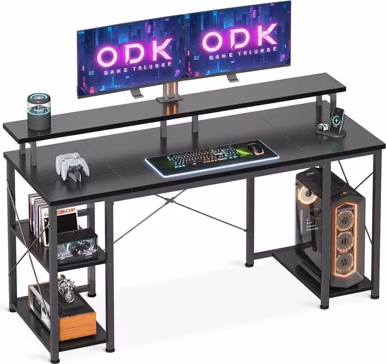 ODK Gaming Desk nero, con ripiano reversibile, 120x50cm