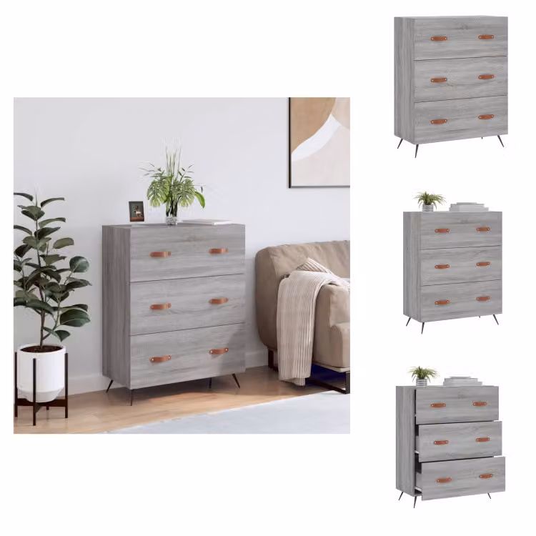vidaXL Cassettiera grigio Sonoma 69,5x34x90 cm in legno - Cassettiere