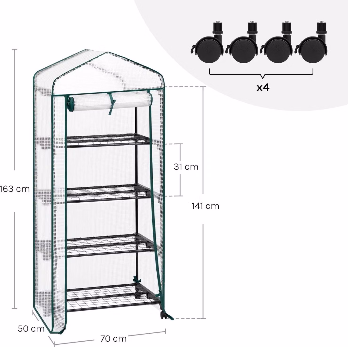 Serra su ruote con 3 ripiani - piccola serra per pomodori da esterno 130/163cm