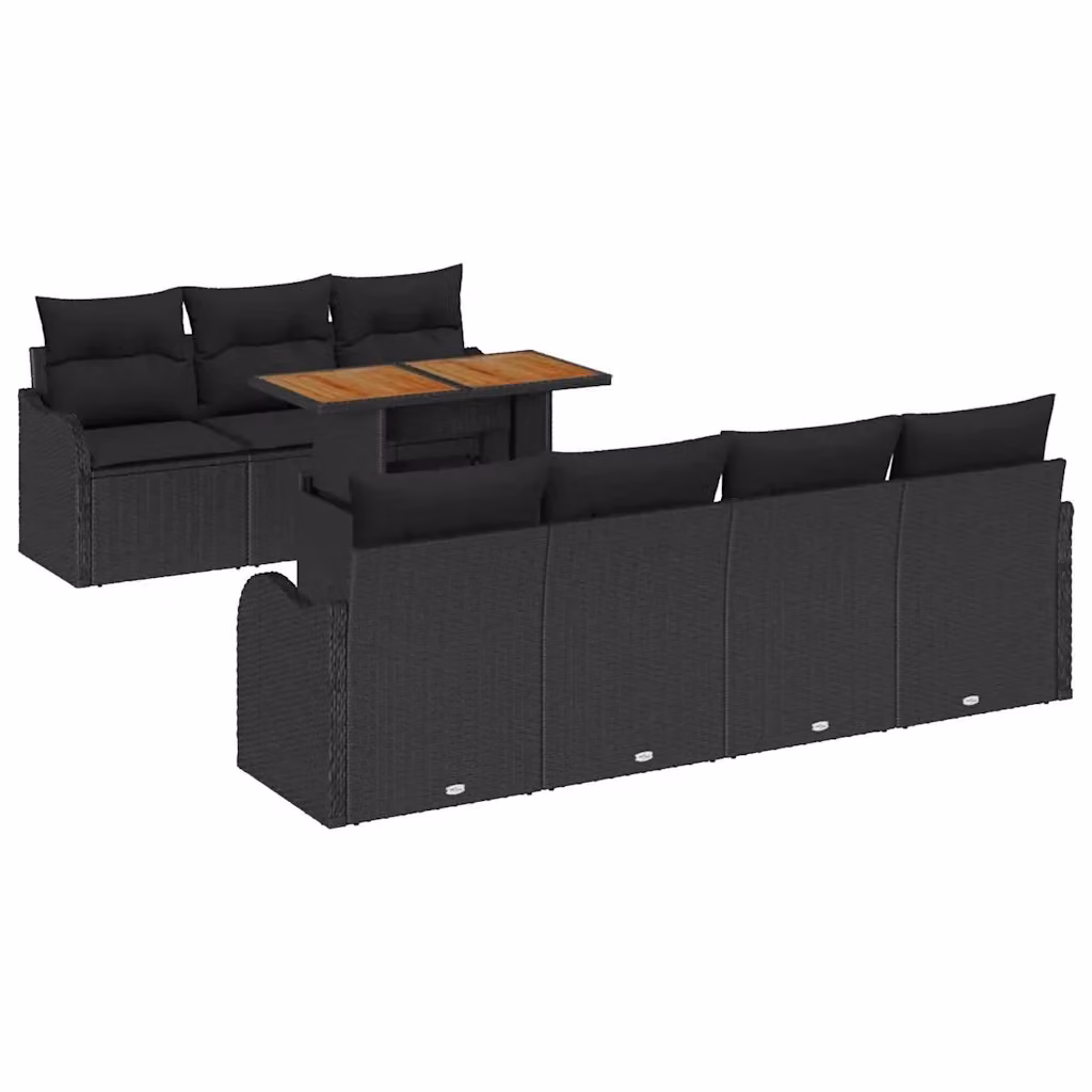 Set Divano da Giardino vidaXL 8 Pezzi in Polyrattan Nero con Cuscini e Contenitore per Archiviazione – 2