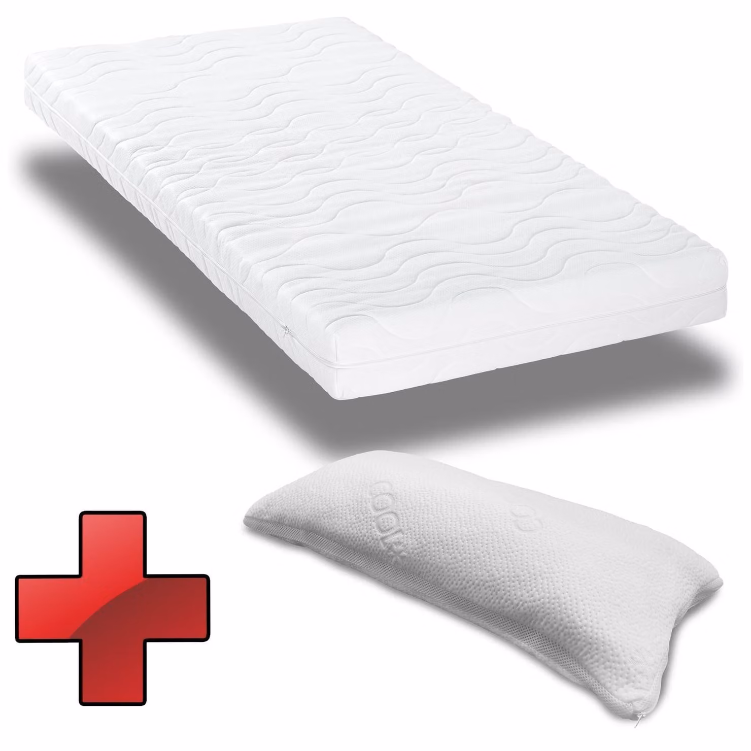 Materasso CloudComfort Premium in schiuma fredda 140 x 200 cm, altezza 15 cm, livello di rigidità H2/H3 + cuscino comfort viscoelastico CloudComfort 40 x 80 cm