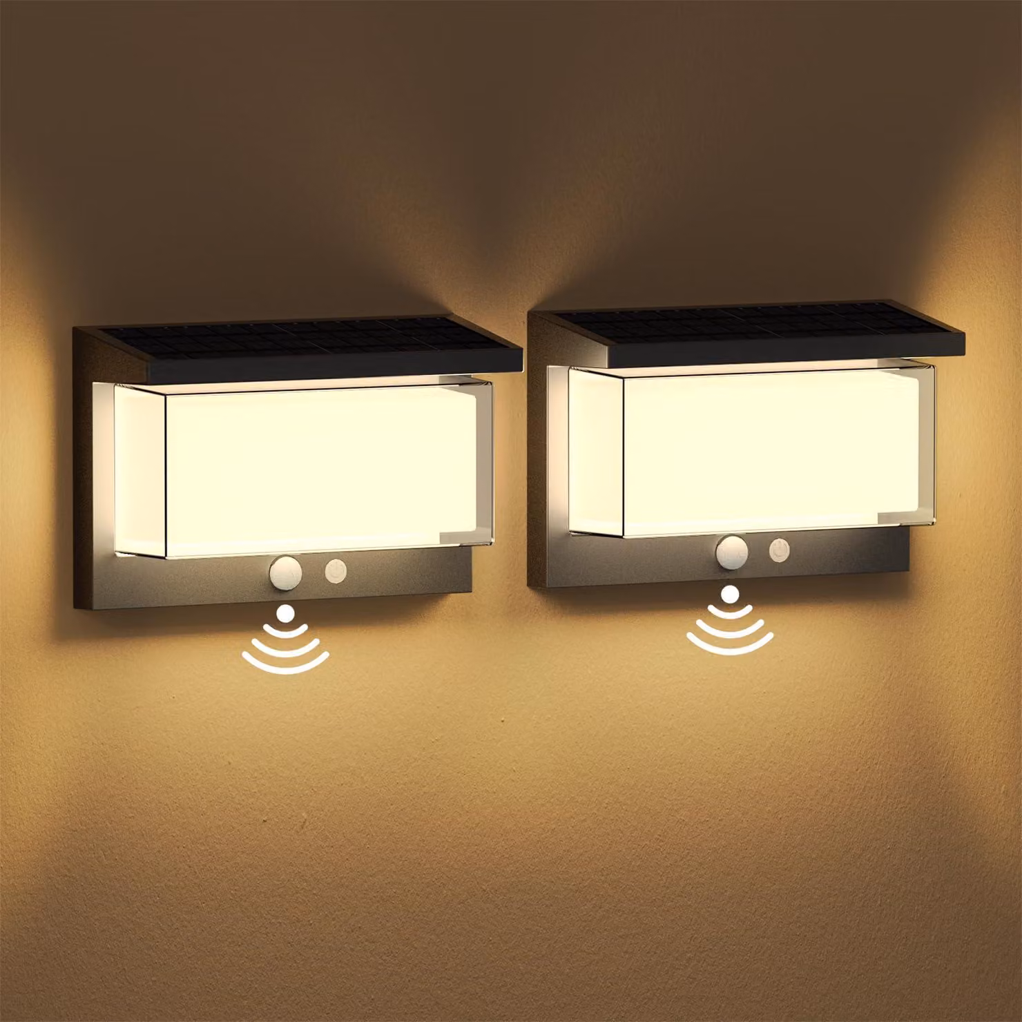 Lampada da esterno solare, confezione da 2, grado di protezione IP65, 3000K (luce bianca calda), con sensore di movimento