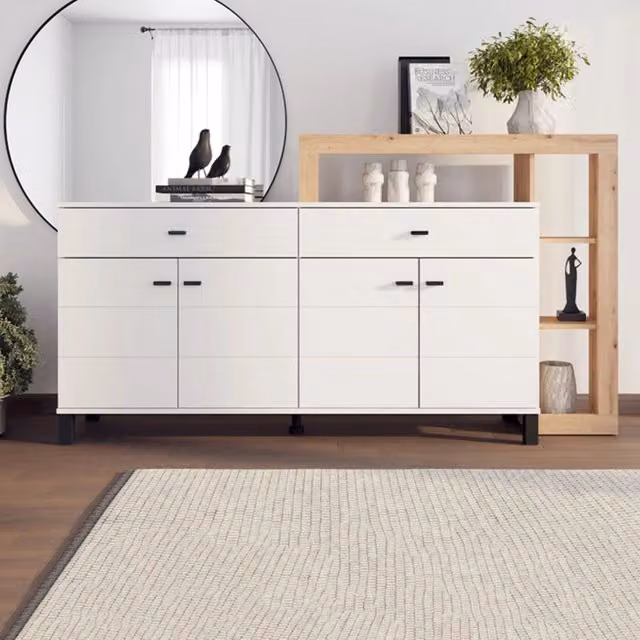 Madia Chefch DMORA con 7 ripiani, design moderno, Bianco e Brown, L: 183 cm, P: 35 cm, H: 101 cm – 1