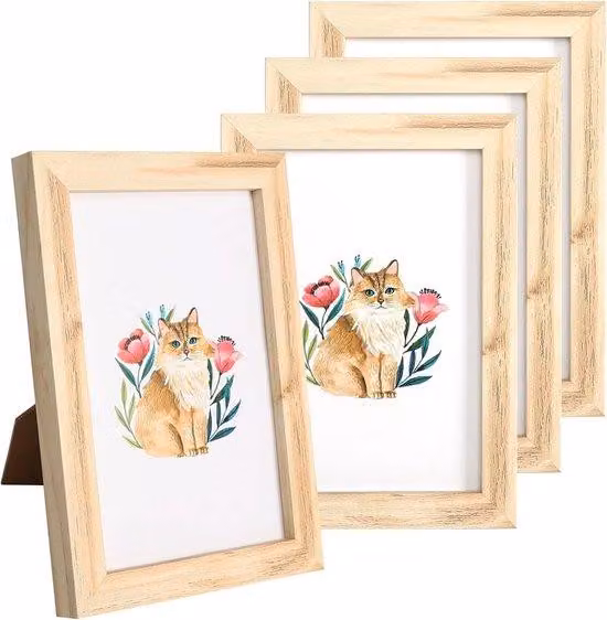 Set di cornici in legno per foto - cornici piccole in legno - 4 pezzi - 10 x 15 cm - superficie in legno naturale
