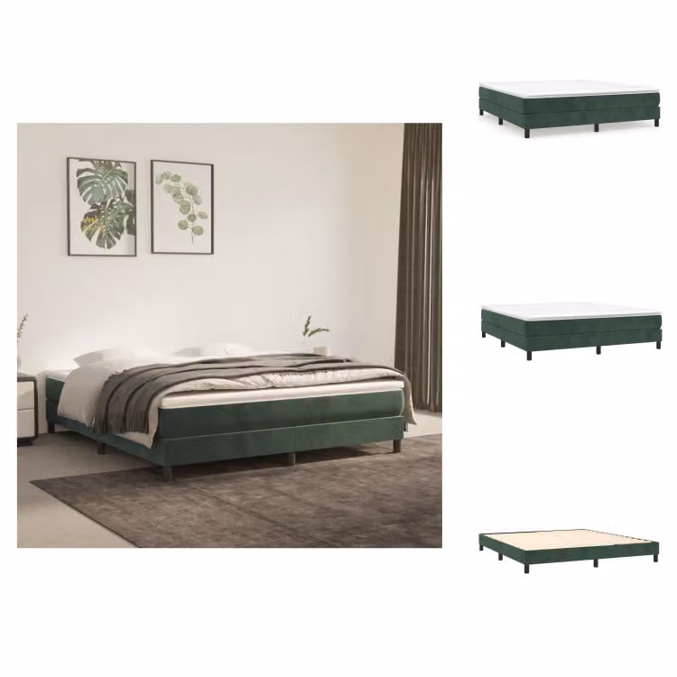 vidaXL Letto a molle con materasso verde scuro 180x200 cm in velluto - Letti e strutture letto