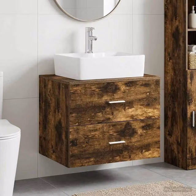 Mobile lavabo da bagno moderno vidaXL in legno marrone con cassetti interni e ante, sospeso, L: 62,5 cm, P: 44,5 cm, H: 50 cm – 1