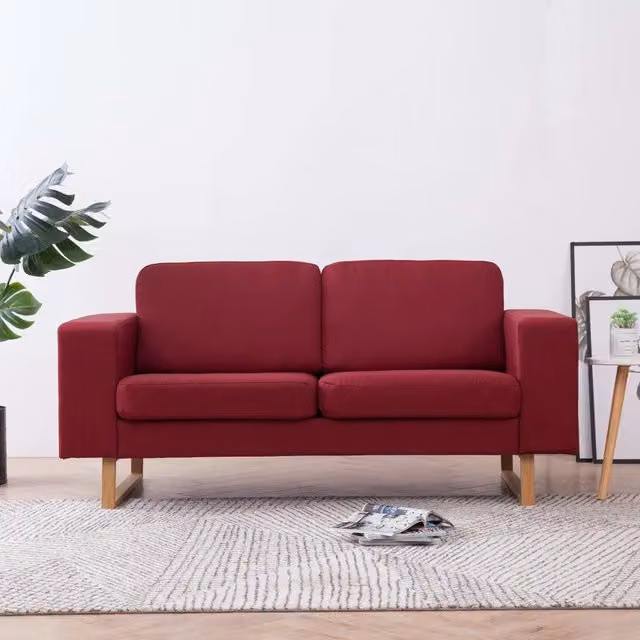 Divano a 2 posti moderno vidaXL in tessuto rosso con cuscini inclusi e coperture rimovibili