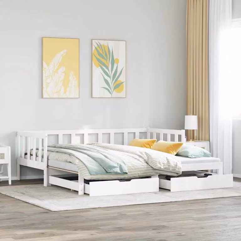 Letto estraibile con cassetti vidaXL in legno di pino bianco L 200 cm x P 90 cm x H 66 cm
