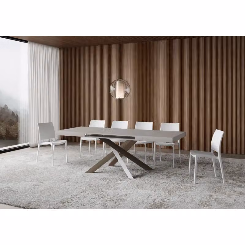 Tavolo allungabile Volantis ITAMOBY con telaio a X in metallo, colore Multicolore e Bianco, L: 120/380 cm, P: 90 cm – 2