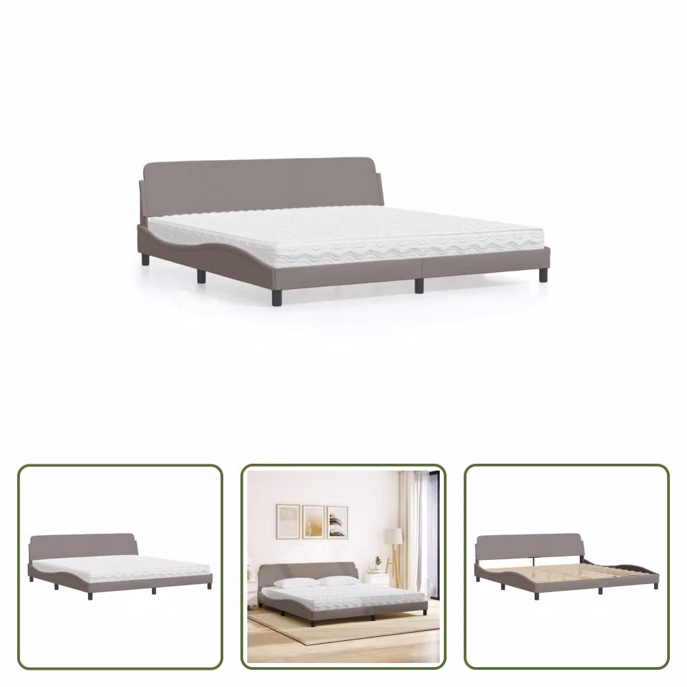 The Living Store Letto con materasso Taupe 200x200 cm in tessuto