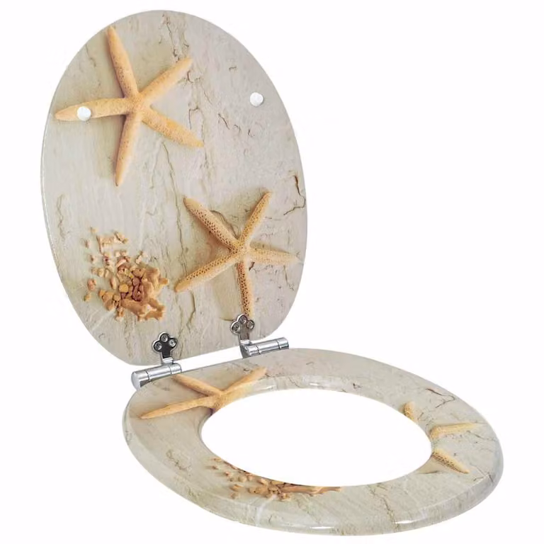 Sedile per WC vidaXL in legno ingegnerizzato, Giallo, Bianco e Beige, L 44 cm x P 38 cm