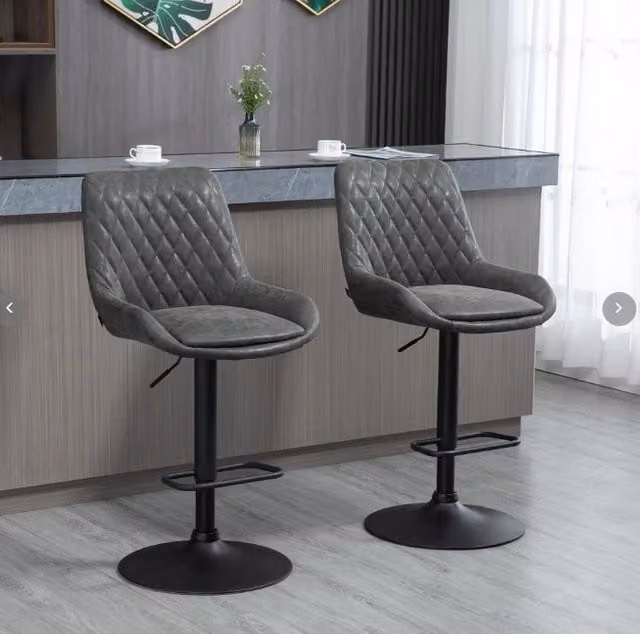 Set di 2 sgabelli da bar regolabili 51x59x97-117 cm grigio scuro con schienale