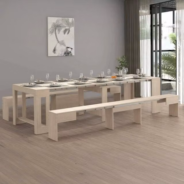 Set tavolo e panche Auditore DMORA in legno color olmo, composizione multiuso con consolle e 2 panche allungabili, L: 66 cm, H: 45 cm